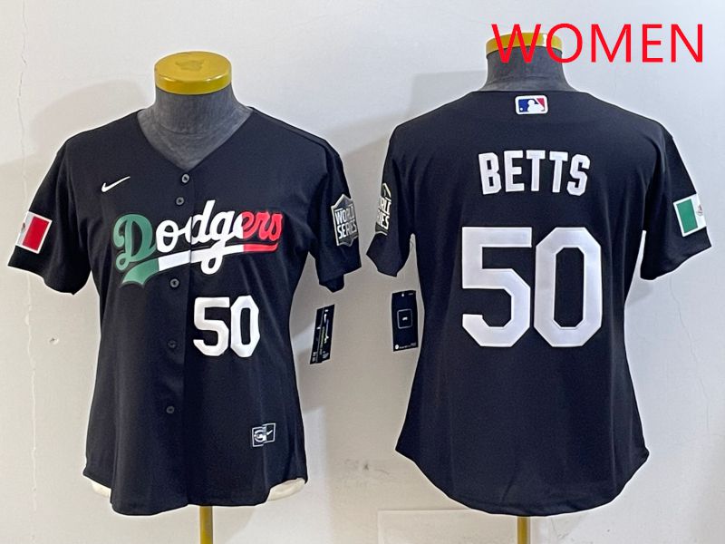 Women Los Angeles Dodgers #50 Betts Black Mexico Game 2025 Nike MLB Jersey style 6